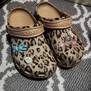 CROCS Leopard Print Slippers with Charms